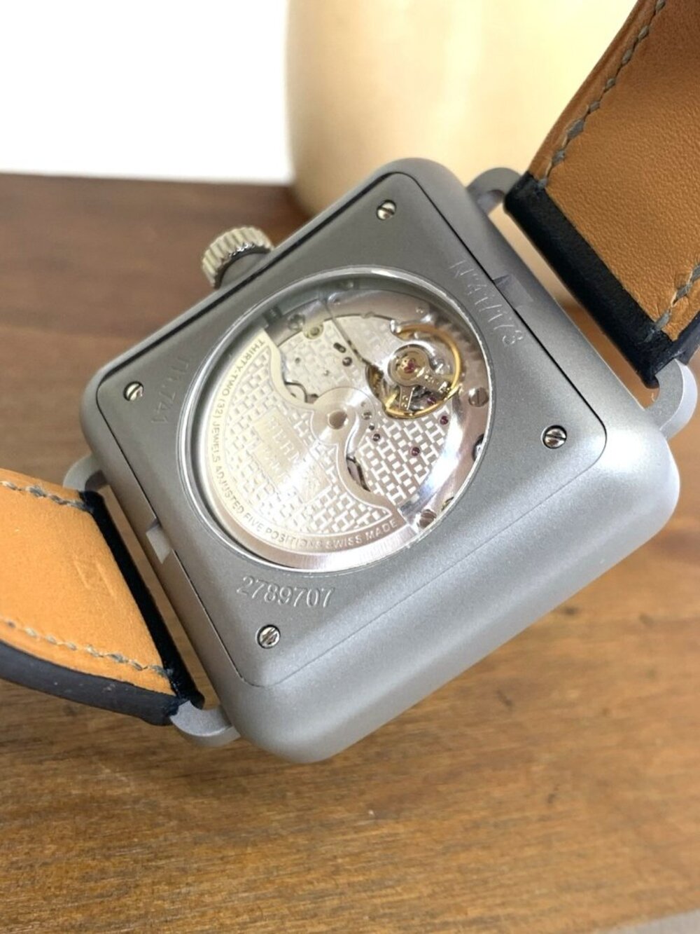 Hermes Men's Watch TI1.741 Swiss Automatic Gray Dial Titanium Black Leather Band - Picture 5 of 12